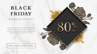 Black Friday 80% off sale sign on marble background vector