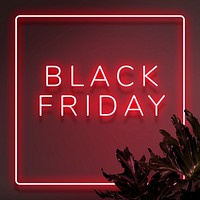 Lit pink neon Black Friday sign on a wall mockup design