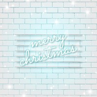 Blue neon text on white brick wall social ads template vector