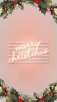 Pink neon text with mistletoes social story template vector