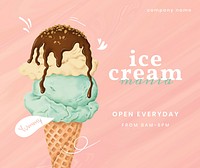 Hand drawn ice cream social template vector
