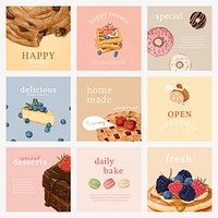 Instagram ad template vector with food illustration set