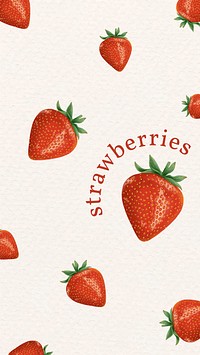 Hand drawn cute strawberry pattern on a yellow mobile background template vector
