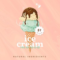 Hand drawn ice cream Instagram ad template vector
