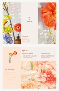 Tri-fold brochure template vector flower style set