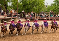 Scene from a Charrer&iacute;a, sometimes called a "Mexican rodeo," at "A Day in Old Mexico," one of several events at the monthlong Fiesta celebration in San Antonio, Texas.