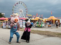 Costumed cow and pig walk the carnival grounds at Rodeo Austin, the city's annual stock show and rodeo. Original image from Carol M. Highsmith&rsquo;s America, Library of Congress collection. Digitally enhanced by rawpixel.