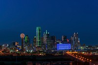 Dusk view of the Dallas, Texas skyline. Original image from <a href="https://www.rawpixel.com/search/carol%20m.%20highsmith?sort=curated&amp;page=1">Carol M. Highsmith</a>&rsquo;s America, Library of Congress collection. Digitally enhanced by rawpixel.