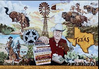 A downtown mural, by western artist Stylle Read, in San Angelo, the seat of Tom Green County, Texas, It celebrates the life of Elmer Kelton, San Angelo's most famous writer.
