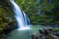 Upper Waikani Falls. Original public domain image from Wikimedia Commons