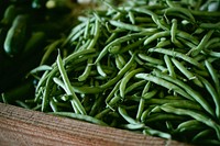 Basket of fresh green beans at a vegetable market. Original public domain image from Wikimedia Commons