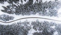 Snow blizzard in a woods drone view. Original public domain image from Wikimedia Commons