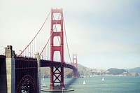The Golden Gate Bridge in San Francisco on a clear day. Original public domain image from Wikimedia Commons