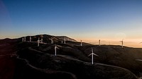 Wind turbines on mountains. Original public domain image from Wikimedia Commons