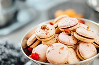 Delicious macaroons, dessert bowl. Original public domain image from <a href="https://commons.wikimedia.org/wiki/File:Pink_Macarons_(Unsplash).jpg" target="_blank">Wikimedia Commons</a>