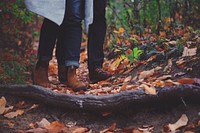 Couple walking in autumn forest. Original public domain image from Wikimedia Commons