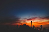 Crowded unlit Manhattan Beach Pier after the sunset. Original public domain image from Wikimedia Commons