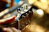 Close-up of the tuning keys of a black guitar. Original public domain image from Wikimedia Commons