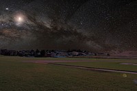 Landscape view of a baseball field in the night showing stars and houses. Original public domain image from <a href="https://commons.wikimedia.org/wiki/File:Suburbian_Sky_(Unsplash).jpg" target="_blank" rel="noopener noreferrer nofollow">Wikimedia Commons</a>