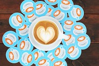 A cup of coffee with latte art in the shape of a heart. Original public domain image from Wikimedia Commons