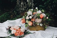 Roses and peonies in a basket. Original public domain image from <a href="https://commons.wikimedia.org/wiki/File:Lizzie_2017-05-09_(Unsplash_FRVhwfdOT9U).jpg" target="_blank">Wikimedia Commons</a>