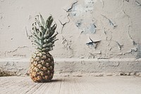 Single fresh pineapple in an abandoned room with peeling paint. Original public domain image from Wikimedia Commons