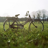 A black bicycle on grass in The Meadows. Original public domain image from Wikimedia Commons