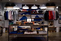 Clothes and accessories in an apparel store. Original public domain image from Wikimedia Commons