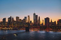 The Manhattan Bridge and the New York City skyline at sunset.Original public domain image from Wikimedia Commons