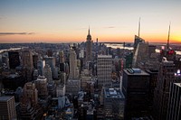 The skyline of Manhattan during sunset. Original public domain image from Wikimedia Commons