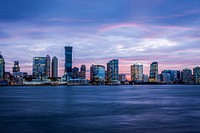 New York from the Hudson River during sunset.Original public domain image from Wikimedia Commons