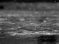 Greyscale photo of rain drops. Original public domain image from Wikimedia Commons