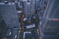 High-rises and streets in Chicago seen from a tall building. Original public domain image from Wikimedia Commons