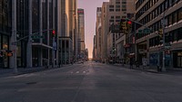 A nearly empty street in New York in the morning. Original public domain image from Wikimedia Commons