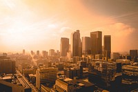 Sunset over the cityscape of Los Angeles. Original public domain image from Wikimedia Commons