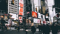 Crowded people walking in time square at New York city. Original public domain image from Wikimedia Commons