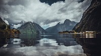 Panoramic lake view with reflection. Original public domain image from Wikimedia Commons