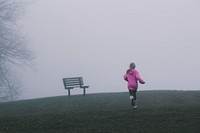 Girl runs towards a bench in a cold and foggy park. Original public domain image from <a href="https://commons.wikimedia.org/wiki/File:Nowhere_(Unsplash).jpg" target="_blank" rel="noopener noreferrer nofollow">Wikimedia Commons</a>