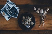 Quail eggs on a plate. Original public domain image from Wikimedia Commons