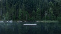 Wooden dock in the middle of the lake. Original public domain image from Wikimedia Commons