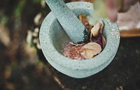 Mortar and pestle. Original public domain image from <a href="https://commons.wikimedia.org/wiki/File:Alchemy_V_(Unsplash).jpg" target="_blank">Wikimedia Commons</a>
