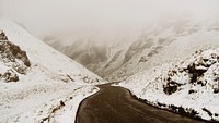 Snowy country roads surrounded by fog. Original public domain image from Wikimedia Commons