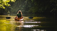 Woman kayaking in Drake Bay, Costa Rica. Original public domain image from Wikimedia Commons