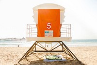 Orange lifeguard station number 5 on the Imperial sand beach. Original public domain image from <a href="https://commons.wikimedia.org/wiki/File:Imperial_Beach_lifeguard_stand_(Unsplash).jpg" target="_blank" rel="noopener noreferrer nofollow">Wikimedia Commons</a>