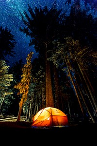 Camping under starry sky. Original public domain image from <a href="https://commons.wikimedia.org/wiki/File:Sunset_Campground,_Hume,_United_States_(Unsplash).jpg" target="_blank">Wikimedia Commons</a>