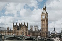 View of Big Ben in London with the Parliament building in the background. Original public domain image from Wikimedia Commons