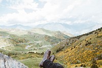 Sitting to see the view of the mountains. Original public domain image from Wikimedia Commons