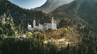 A white castle in middle of forest on a sunny day.Original public domain image from Wikimedia Commons