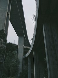 Looking up at the multiple overpasses from below in Ting Kau, Hong Kong. Original public domain image from Wikimedia Commons