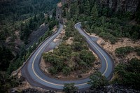 A curvy highway road in Rowena Crest Viewpoint. Original public domain image from Wikimedia Commons